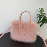 Lkblock Luxury Faux Fur Ladies Square Shoulder Bags Winter Fluffy Female Crossbody Bag Soft Furry Plush Women's Small Handbags Purse