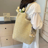 Lkblock New High Capacity Tassel Knitting Versatile Shoulder Bags Zipper Solid Casual Tote 2024 Hot Sale Bags for Women Bolsas