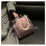 Lkblock Fairycore Y2k Hand Bag Women Vintage Butterfly Pearl Handle Messenger Bags Purse Female Harajuku Pink Shell Bag Wallet