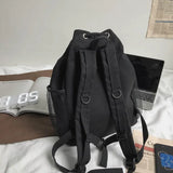 Lkblock Casual Canvas Women Backpack Schoolbag Harajuku Drawstring Female Backpacks Large Capacity Laptop Bag Travel Daypack Bagpack