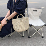 Lkblock Straw Woven Handbags For Women Handmade Travel Seaside Beach Bag Summer New Handle Bucket Bag Shopping Tote Bag Basket Bolsa 50.99