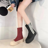 Lkblock New Designer Women's Elastic Boots Zip Shoe Comfort Women Shoes Platform High-top Female Sneakers Thick Sole Mid-calf Boots