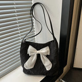 Lkblock Large Capacity Bow Handbag Fashion Reusable Korean Style Shoulder Bags Canvas Bag Shopping Bag Casual Tote Bags