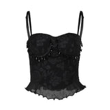 Lkblock Gothic Retro Jacquard Bead Pendant Vest Women's Grunge Sexy Backless Tank Tops E Girl Crop Tops Party Clubwear