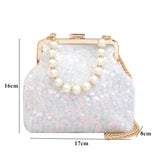 Lkblock New Pearl Sequins Luxury Evening Bags for Women Metal Hasp Tote Wedding Party Clutch Shoulder Chain Handbags Shiny Coin Purse