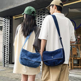 Lkblock Art Design Simple Couple Bag Pure Jeans Crossbody Bags For Women and Men Unisex Shoulder Bag Book Bag Satchels Messenger Bag