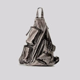 Lkblock Designer Backpacks for Women Soft Washed Letaher Sling Chest Bag Vintage Multi-pockets Punk Style Small Bag