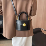 Lkblock Vintage Black Messenger Bag Women Retro Leather Handle Bucket Bag Purse Ladies Fashion Versatile Crossbody Bags Bolsos