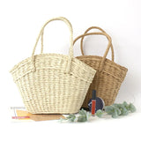 Lkblock New Straw Woven Bag Women's Handbag Beach Bag Dumpling Shaped Drawstring Woven Bag Accompanied by a Gift Basket