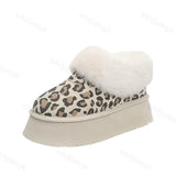 Lkblock Ankle Snow Boots Women Winter 2025 New Fashion Leopard Fur Short Plush Warm Flat Slippers Platform Shoe Indoor Cotton Flip-Flops