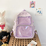 Lkblock Y2K Japanese High School Girls Backpack Transparent Pockets Itabag For Dolls Pins Display Plate Laptop Backpack Mochilas Ita Bag