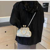 Lkblock Fashion Beading Frame Crossbody Bags Floral High Quality Pearl Sense of Luxury Grace Shoulder Bags for Women 2024 New Hot Sale