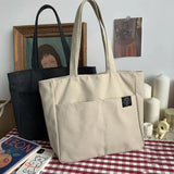 Lkblock Women Canvas Tote Bag Solid Color Designer Ladies Casual Handbag Shoulder Bag Large Capacity Cotton Reusable Shopping Beach Bag