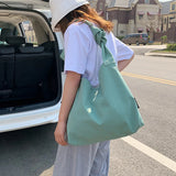 Lkblock Large Capacity Nylon Shoulder Bags Women Tote Casual Style Solid Color Big Handbag Black/White/Green/Blue INS Fashion Female Bag