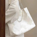 Lkblock White Shoulder Bag for Women Bow Elegant Large Capacity Tote Bag Aesthetic Simple Casual Exquisite Fashion Ladies Handbag