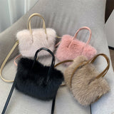 Lkblock Luxury Faux Fur Ladies Square Shoulder Bags Winter Fluffy Female Crossbody Bag Soft Furry Plush Women's Small Handbags Purse