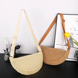 Lkblock Simple Paper Rope Women's Shoulder Bags Summer Fashion Straw Semicircle Crossbody Bag Casual Beach Woven Handbags Underarm Bag