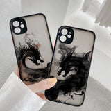 Lkblock Dragon Pattern Ink Brush Painting Phone Case for iPhone X XR XS 7 8 Plus SE 2020 16 15 12 13 14 11 Pro plus Max Back Cover Funda