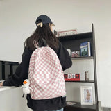 Lkblock Solid Color Schoolbag Backpack Boys Girls Junior High School Students Plaid Student Schoolbag New Japanese Backpack