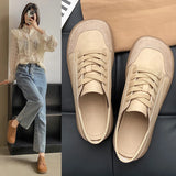 Lkblock Woman's Winter New Leather Lace Up Plush Warm Flat Sole Cotton Shoe Soft  Non Slip Widened Round Toe Mom's  Shoes