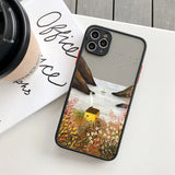 Lkblock Retro Scenery Painted Phone Case For iphone 16 7 8 Plus SE2 X XS XR 16 14 12 13 11 Pro Max Large Flower Fields Log Cabin Covers