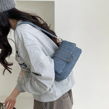 Lkblock Casual Denim Women Shoulder Bag Fashion Small Canvas Handbags High Quality Armpit Bags for Women Cover Phone Flap Purses