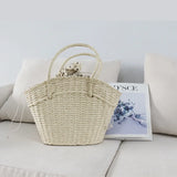 Lkblock New Straw Woven Bag Women's Handbag Beach Bag Dumpling Shaped Drawstring Woven Bag Accompanied by a Gift Basket