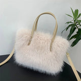 Lkblock Luxury Faux Fur Ladies Square Shoulder Bags Winter Fluffy Female Crossbody Bag Soft Furry Plush Women's Small Handbags Purse