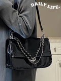 Lkblock Black PU High Capacity Crossbody Bag New Women's Patent Leather Glossy Texture Chain Shoulder Bag Versatile Commute Handbag