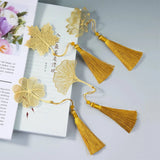 Lkblock Exquisite Leaf Shape Metal Bookmarks With Tassel Creative Ginkgo Lotus Leaves Book Mark Student Stationery Reading Supplies Gift