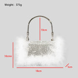 Lkblock Luxury Ostrich Feather Dianonds Patchwork Evening Handbags Shinny Rhinestone Shoulder Crossbody Bags Glitter Small Party Purses