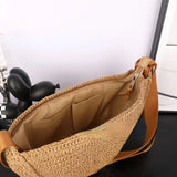 Lkblock Simple Paper Rope Women's Shoulder Bags Summer Fashion Straw Semicircle Crossbody Bag Casual Beach Woven Handbags Underarm Bag