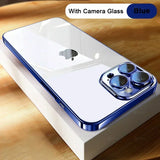 Lkblock High Quality Plating Clear Phone Case For iPhone 16 15 14 Plus 11 12 13 Pro Max Full Lens Protect Soft TPU Shockproof Back Cover