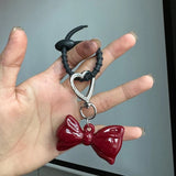 Lkblock Exquisite Temperament Red Heart Bow Charms Keychain Versatile Phone Pendant Fashion Backpack Hanging Ornament Accessories Gifts