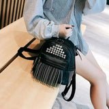 Lkblock Mini Backpacks Fashion Design Brand Tassel Rivet Shoulder Bag for Women Versatile Leisure Travel Bag Y2k Leather Student Handbag