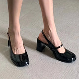 Lkblock Sandal Woman Summer New Thick Heeled Patent Leather Mary Jane Party Shoes Back Buckle Comfortable and Elegant Women's Shoes