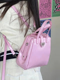 Lkblock Vintage Heart Y2k Mochila Women Leather Hot Girls Handle Pink Mini Backpack schoolbag Female Harajuku Black Backpacks Aesthetic
