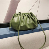 Lkblock Simple Women Cloud Messenger Bag Ladies Green Pleated PU Leather Dumpling Crossbody Bag Female Evening Party Clutches And Purse