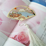 Lkblock Exquisite Hollow Fan Shape Bookmarks With Tassel Beautiful Chinese Style Metal Book Mark Student Stationery Reading Supplies