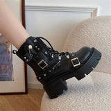 Lkblock Fashion New Women's Biker Boots Patent Leather Breathable Zipper Lolita Platform Boots Winter New Retro Gothics Boots