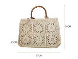 Lkblock Bohemian Rope Crochet Tote Bamboo Handle Handbags National Style Knitting Shoulder Bag Hollow Travel Beach Bags for Women