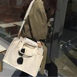 Lkblock Canvas Simple Totes With Many Pockets Messenger Bags Large Capacity Shoulder Bag Female Big Handbag