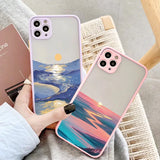 Lkblock Watercolor Phone Case For IPhone 14 13 12 11 15 Pro Max Mini X XS XR Max 7 8 Plus SE2 Cases Ocean Waves Shockproof Covers