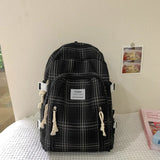 Lkblock Fashionable Plaid Canvas Female Backpack Student School Bag Backpack Girl School Bag Large Capacity Travel Backpack