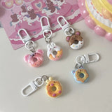 Lkblock Cute Cartoon Donut Keychain for Women Funny Bunny Bear Key Chains Bag Pendant Couple Girlfriend Kids Gift DIY Accessories