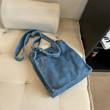 Lkblock Denim Cloth Women Shoulder Bag Girl Light Blue Canvas Fabric Handbag Women Casual Tote Canvas Crossbody Bag For Women