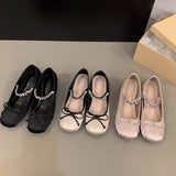 Lkblock Mary Janes Flats for Women Ankle Crystal Strap Slip-on Casual Shoes New Fashion Round Toe Bowknot Single Shoes Ladies Dance Shoe