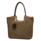 Lkblock Fashion Straw Weave Tassel Women Shoulder Bags New Female Handbags Large Capacity Summer Beach Straw Bags Casual Tote Purses