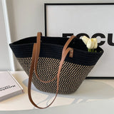 Lkblock 2024 New Summer Women Woven Beach Bag Large Capacity Cotton thread Handmade Fashion Shoulder Bag Bohemian Casual Woven Basket