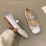 Lkblock Luxury Satin Silk Ballet Shoes Woman Classic Square Toe Bowtie Elastic Band Ballerina Flats Ladies Soft Loafers